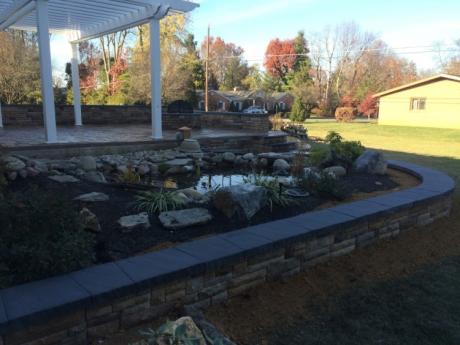 EP Henry Cast Stone Wall in Breckenridge surrounding an Aquascape Ecosystem Pond in Hagerstown, Maryland