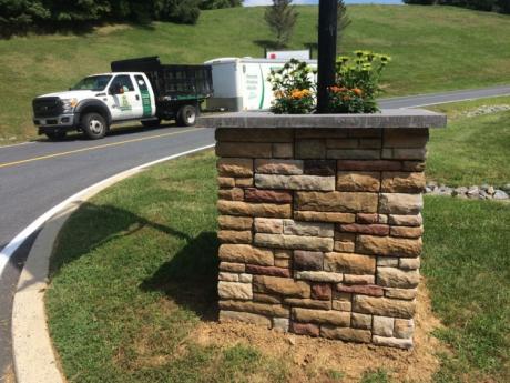 EP Henry Cast Stone Wall Planter Box Pillars at The Jefferson School in Jefferson, Maryland