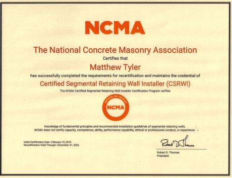 Kingdom Landscaping NCMA Certification